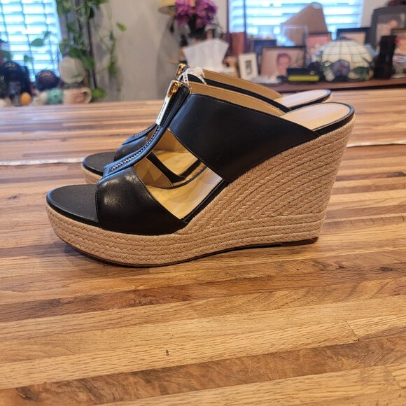 Michael Kors Bradley Black Leather Wedge Sandal MSRP $230 - Picture 4 of 14